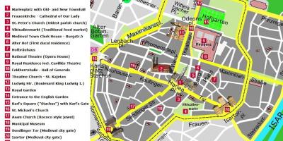 Žemėlapis miuncheno miesto centro vertybės