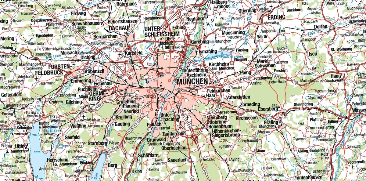 Žemėlapis miunchene ir aplinkinių miestų