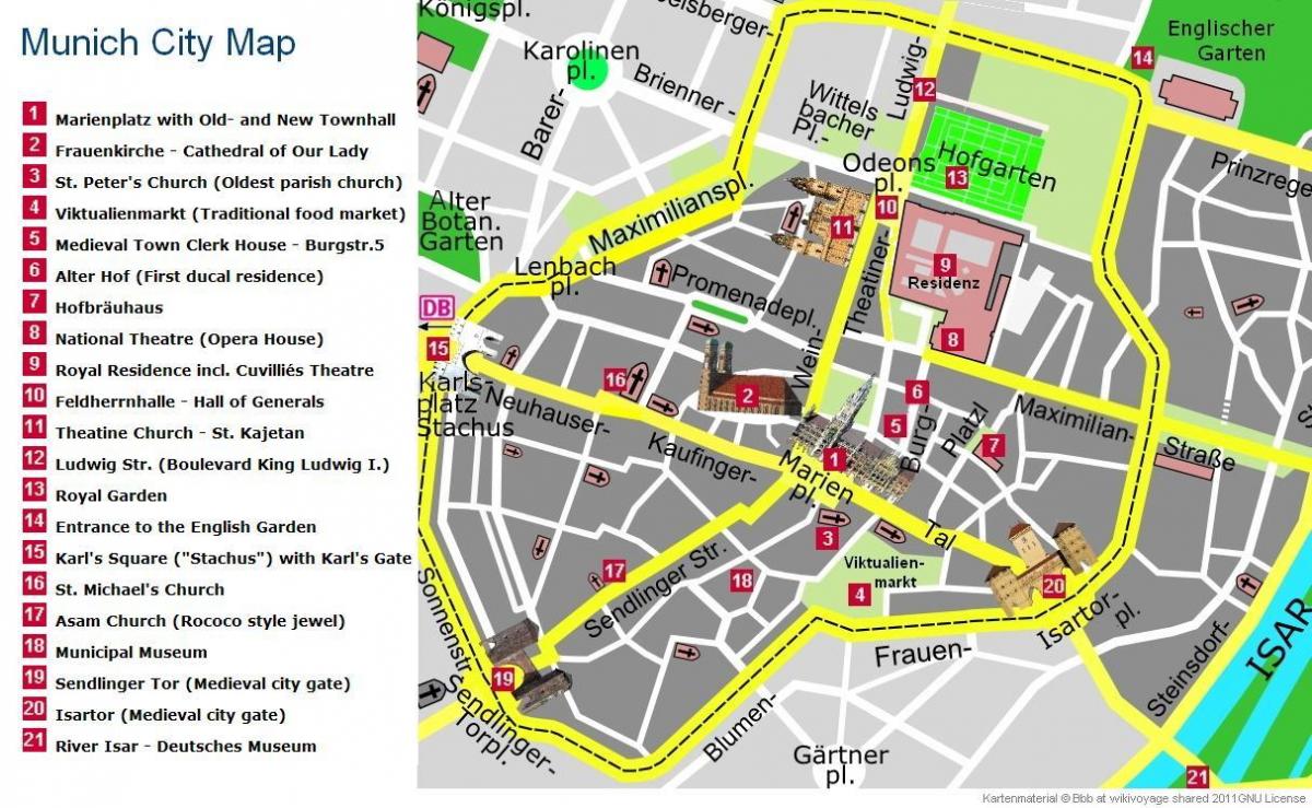 žemėlapis miuncheno miesto centro vertybės