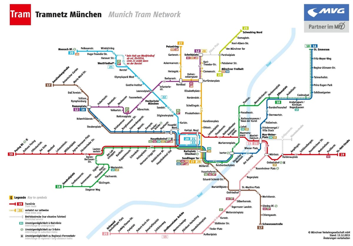 Žemėlapis miuncheno tramvajų